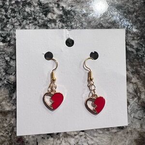 Gold and Red Heart Earrings